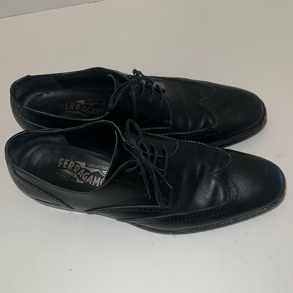 Salvatore Ferragamo, black lace, leather shoes, size 9 1/2 made in Italy